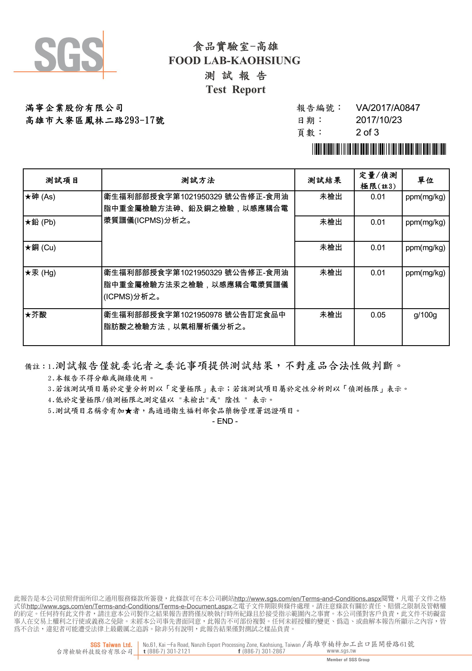 百格仕葵花油，經SGS檢驗合格