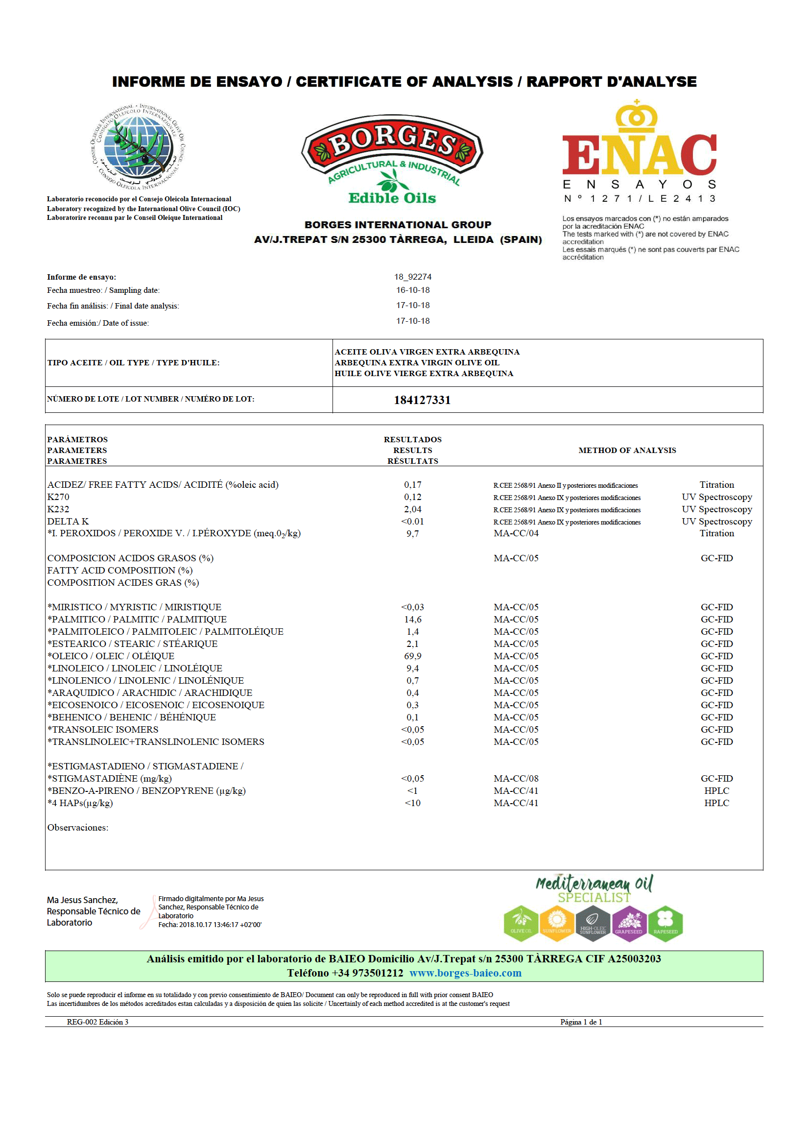 【酸度檢驗報告】百格仕單一品種橄欖油禮盒，酸度皆低於0.2