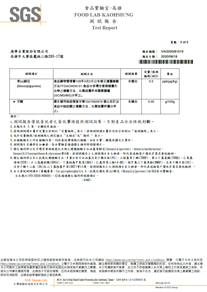 【SGS檢驗報告】百格仕霍希布蘭卡橄欖油，經SGS檢驗合格